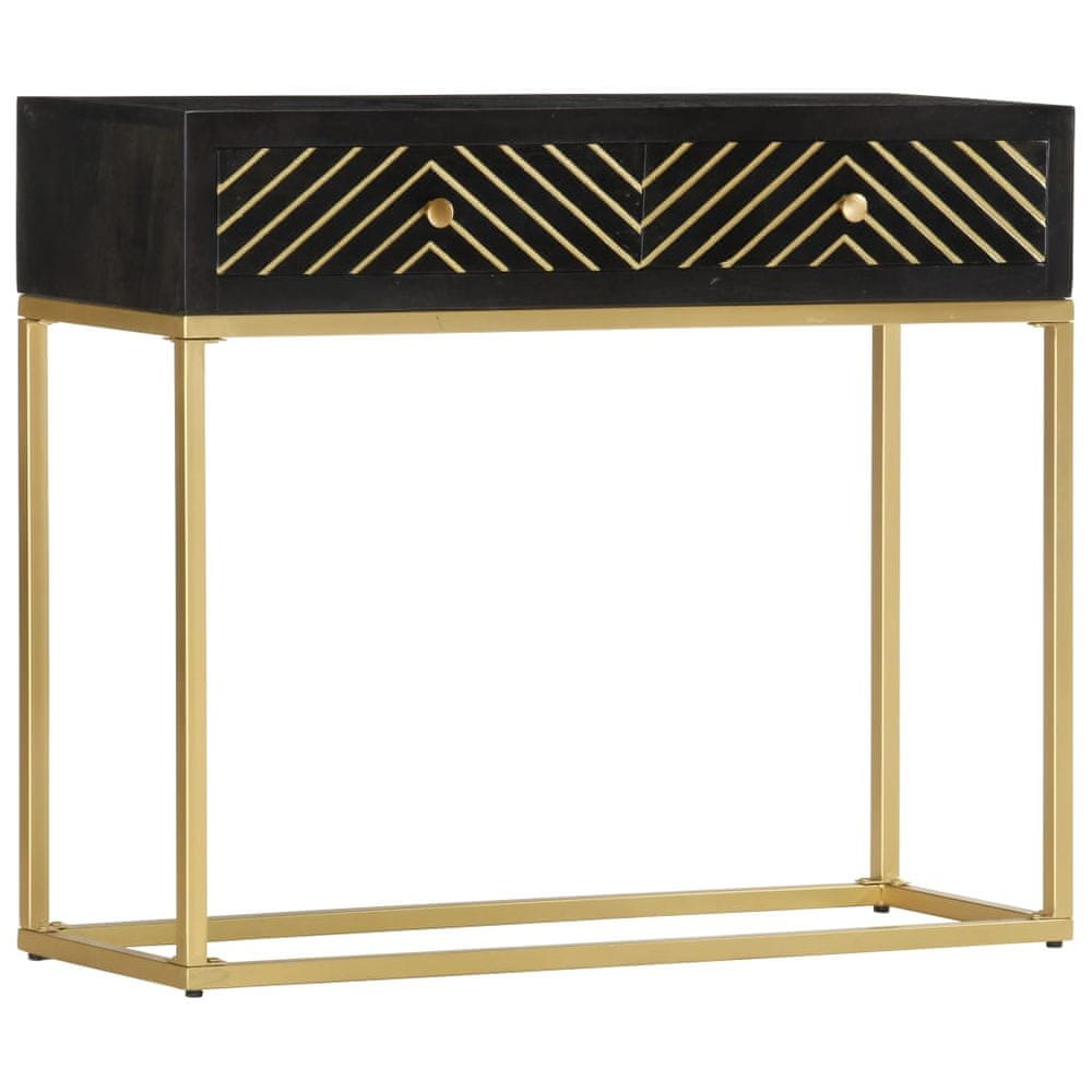 Petromila vidaXL Konzolový stolík, čierno zlatý 90x30x75 cm, mangový masív